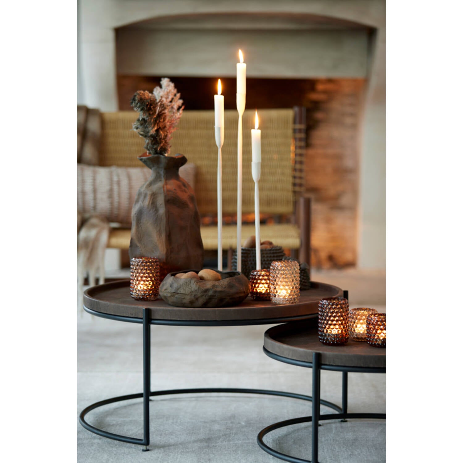 Jairo Side table Leather Brown + Black