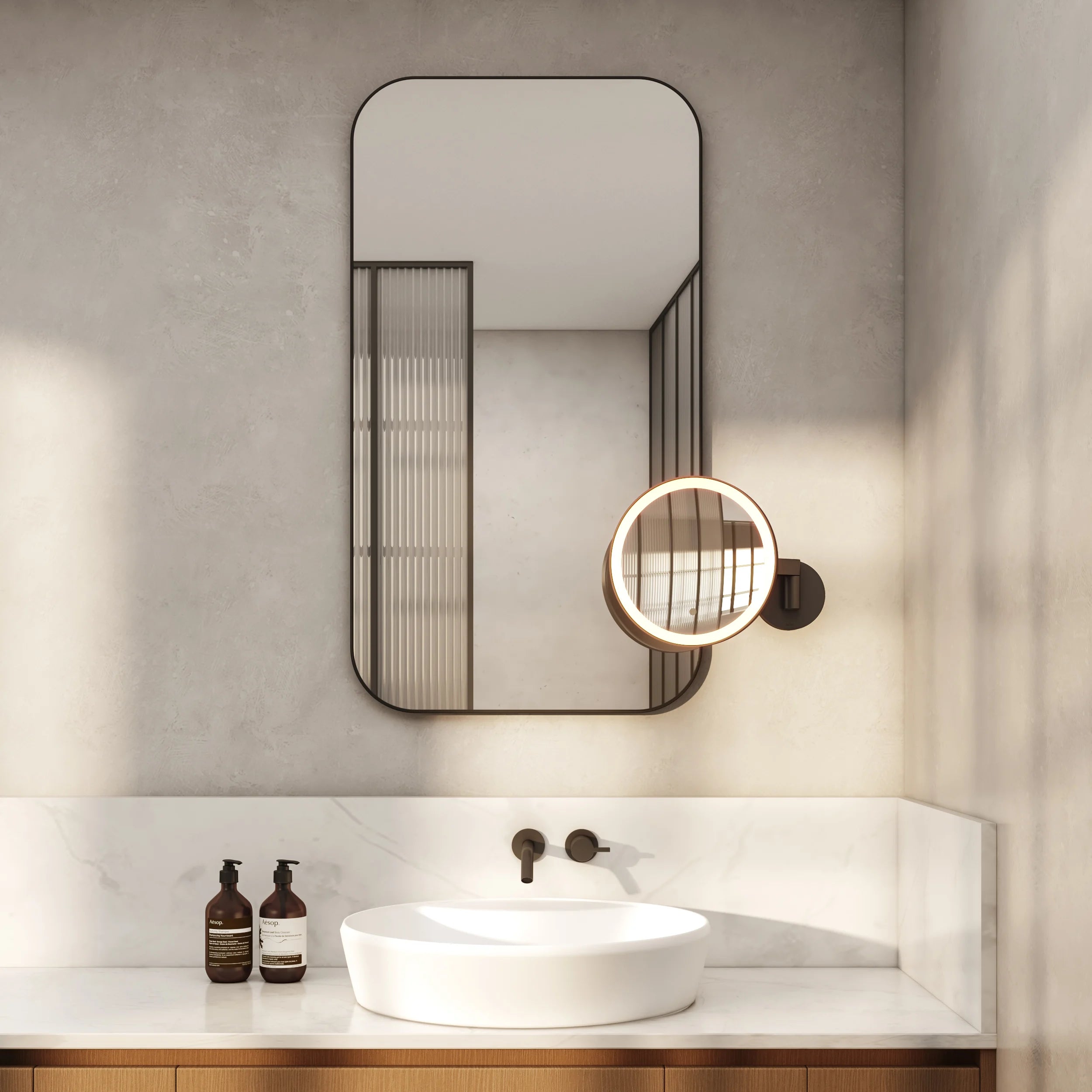 Nagoya Bathroom Mirror- Polished Chrome/ Black