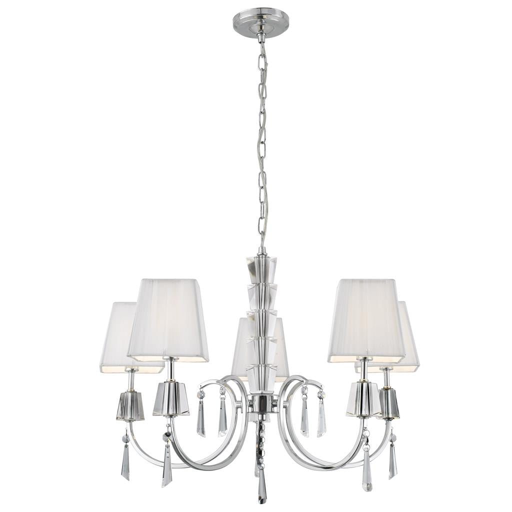 Portico 5/8Lt Multi-Arm Pendant - Chrome Metal, Acrylic & String Shades