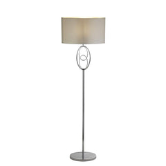 Loopy Floor Lamp- Chrome Metal & Oval Silver Faux Silk Shade E27