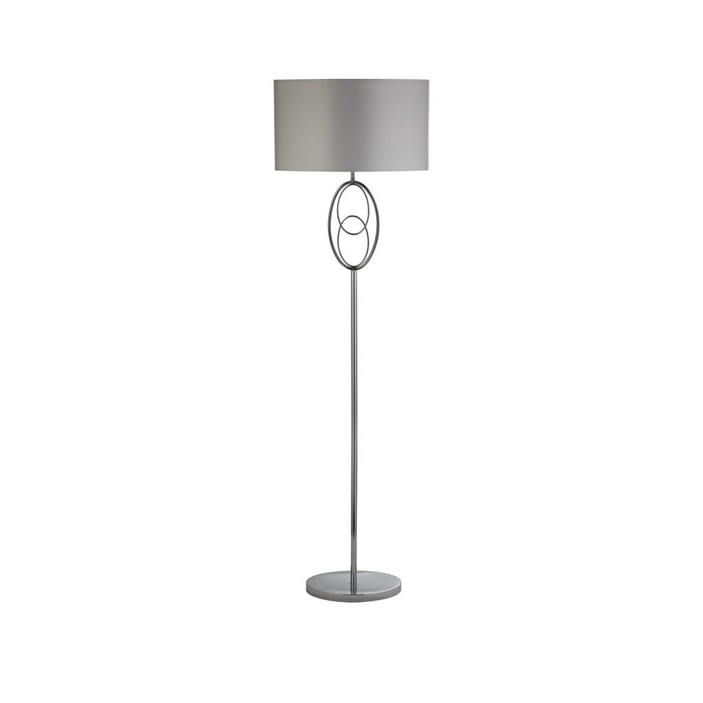 Loopy Floor Lamp- Chrome Metal & Oval Silver Faux Silk Shade E27