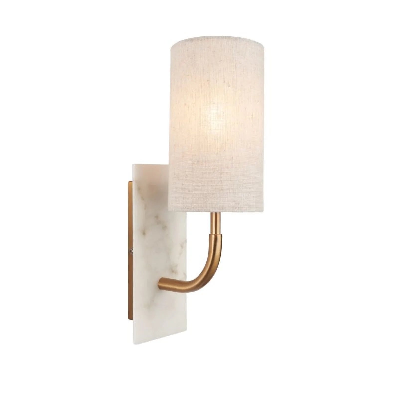 Laurent Vintage Brass & White Marble Wall Lamp with Linen Shade- Curved Base Finish