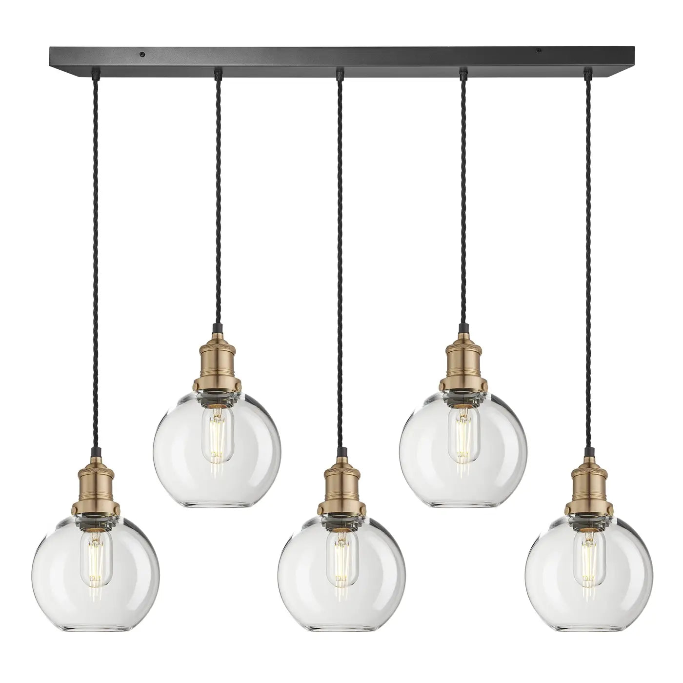 Brooklyn 5Lt Glass Globe Wire Cluster Lights -Brass/ Pewter