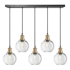 Brooklyn 5Lt Glass Globe Wire Cluster Lights -Brass/ Pewter