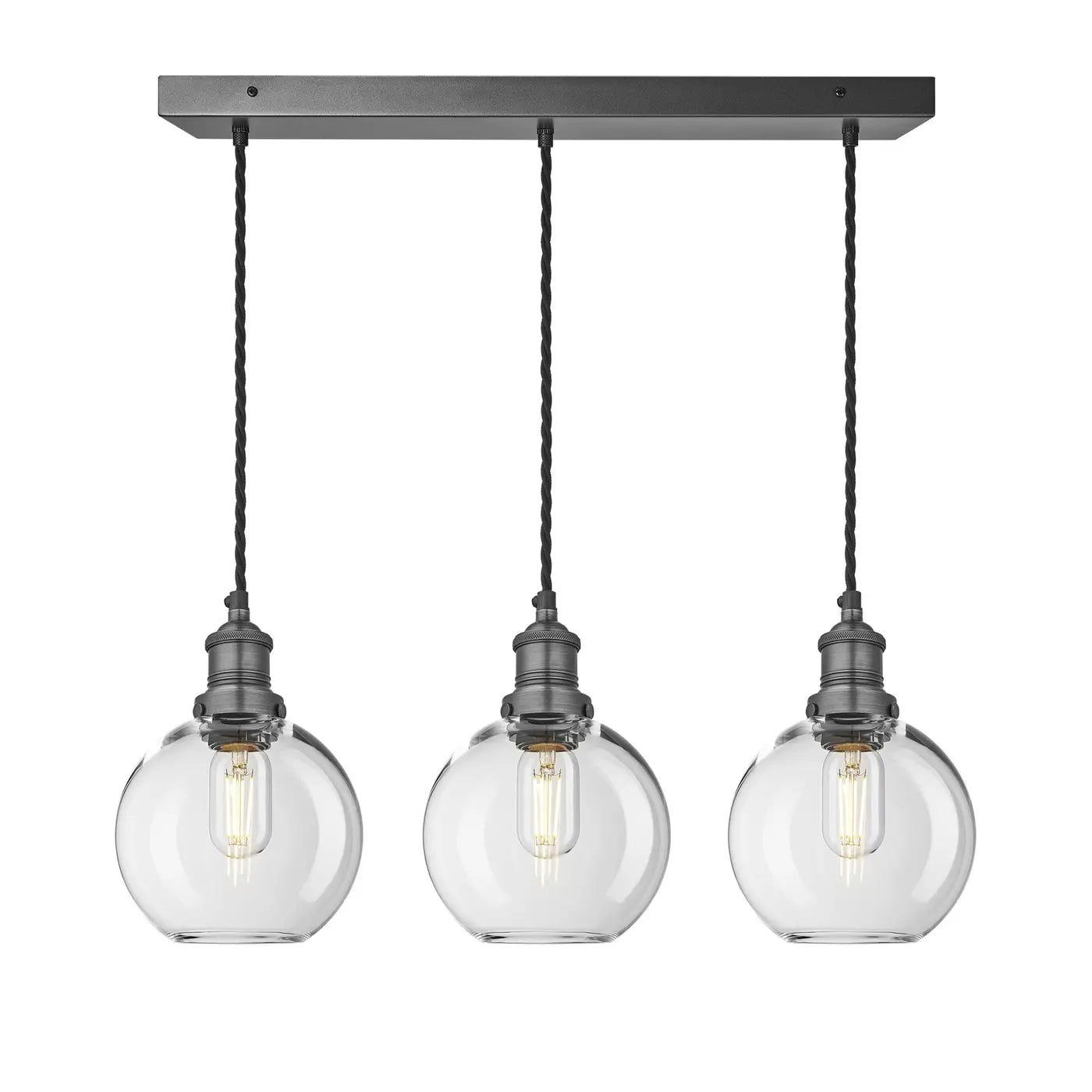 Brooklyn 3Lt Glass Globe Wire Cluster Lights -Brass/ Pewter