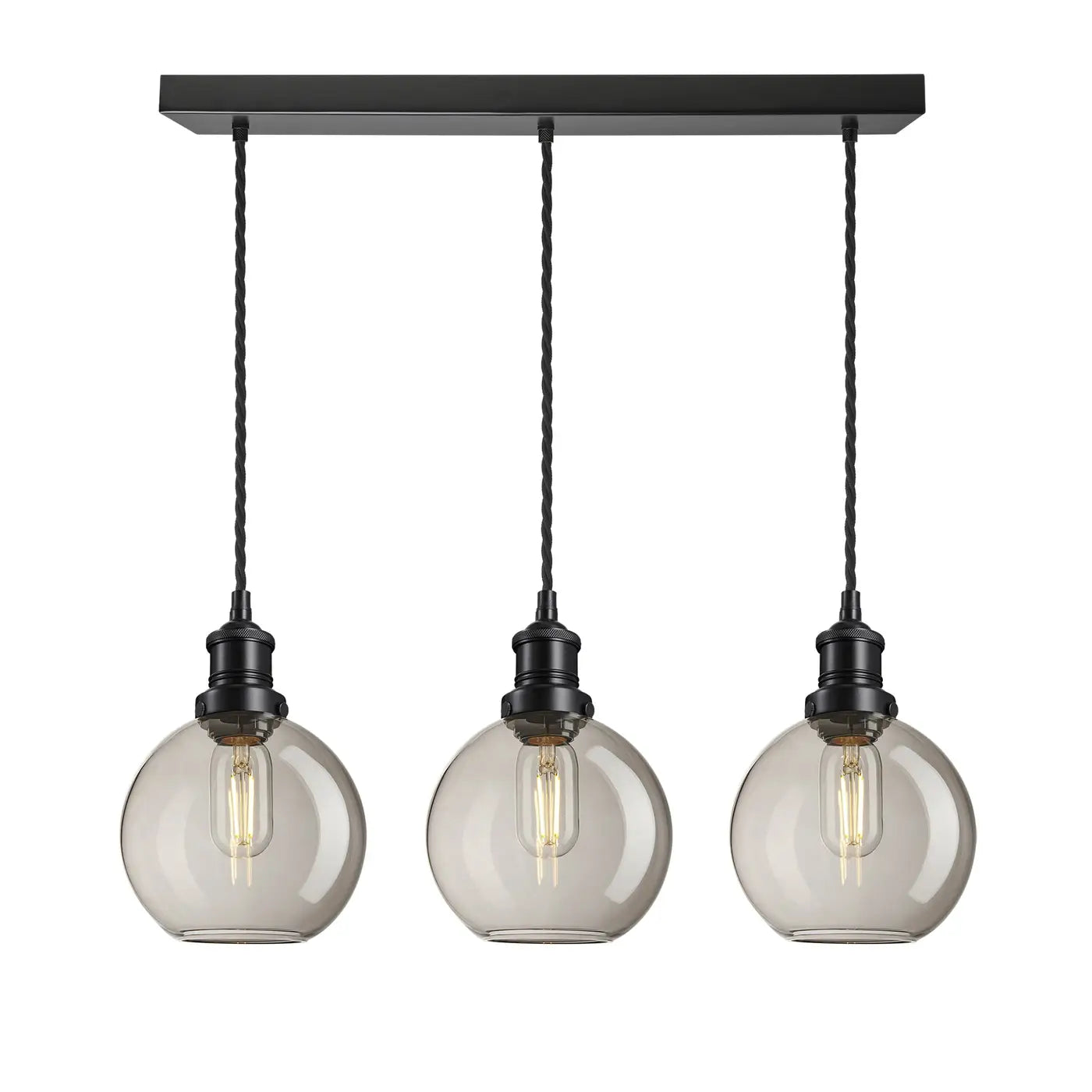 Brooklyn 3Lt Glass Globe Wire Cluster Lights -Brass/ Pewter