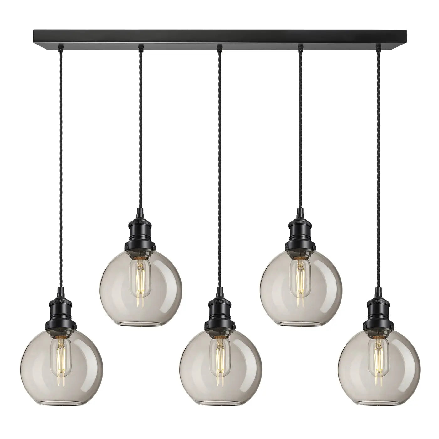 Brooklyn 5Lt Glass Globe Wire Cluster Lights -Brass/ Pewter