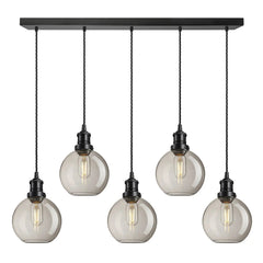 Brooklyn 5Lt Glass Globe Wire Cluster Lights -Brass/ Pewter