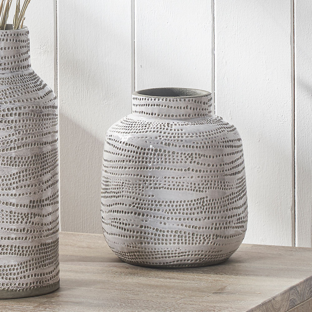 Alina White Stoneware Dot Design Vase - Small/Large