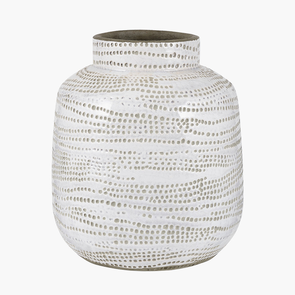 Alina White Stoneware Dot Design Vase - Small/Large