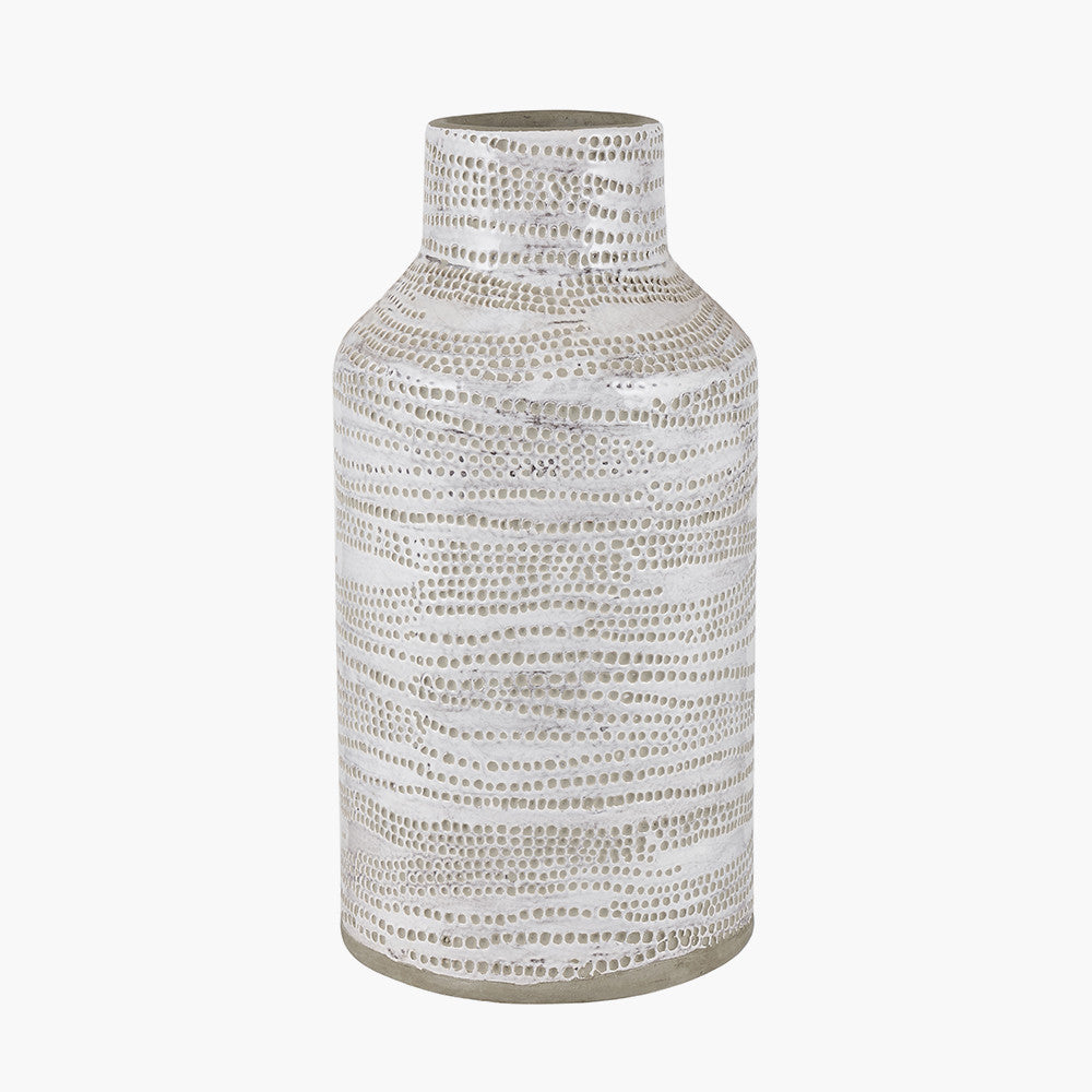 Alina White Stoneware Dot Design Vase - Small/Large