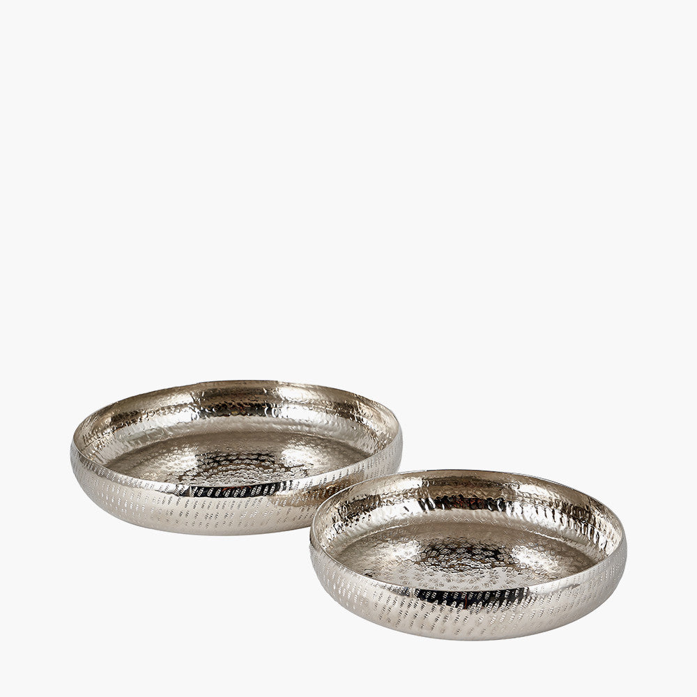 Set of 2 Silver Hammered Metal Bowls