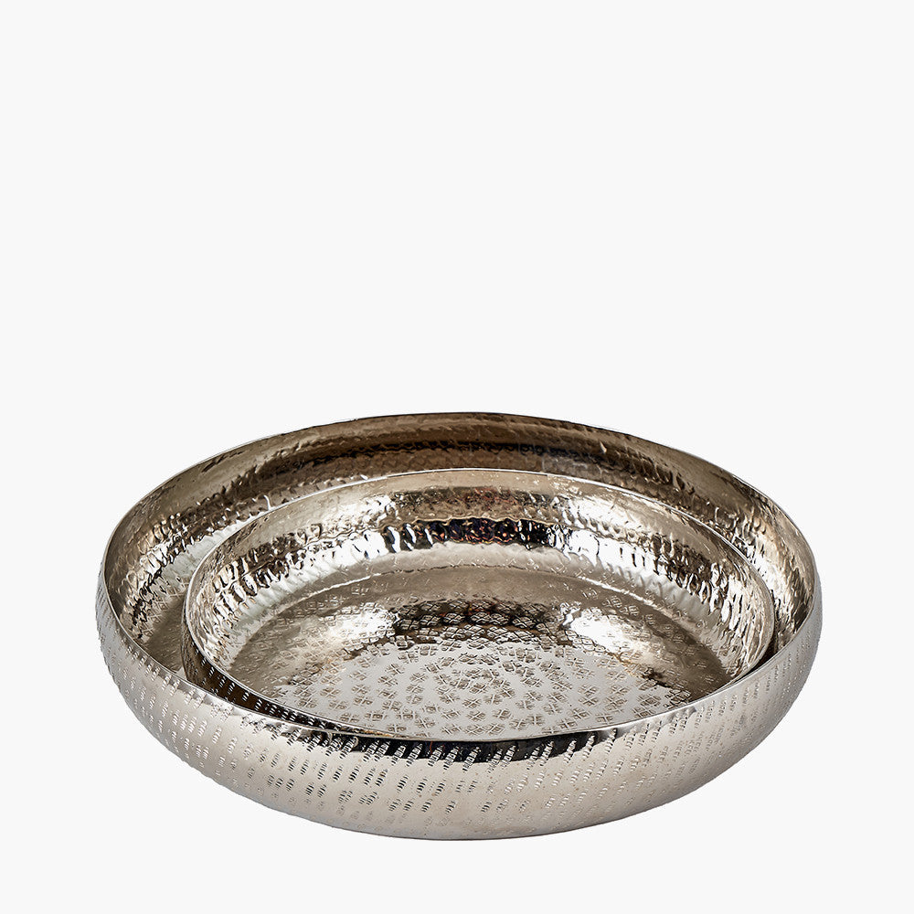 Set of 2 Silver Hammered Metal Bowls