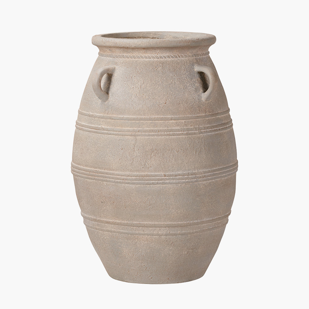 Grey Wash Fibrestone Decorative Vase with Handles - Small/Large