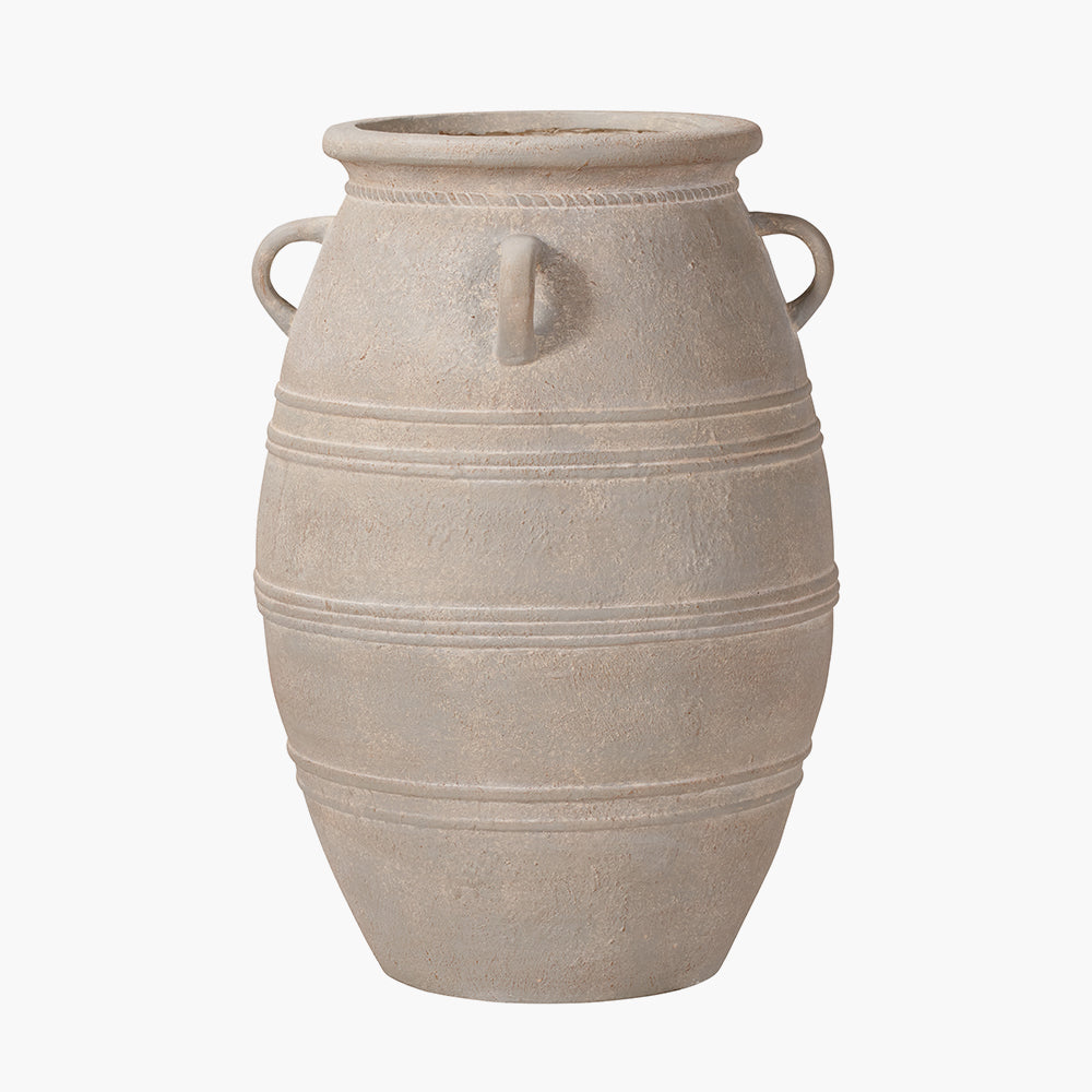 Grey Wash Fibrestone Decorative Vase with Handles - Small/Large