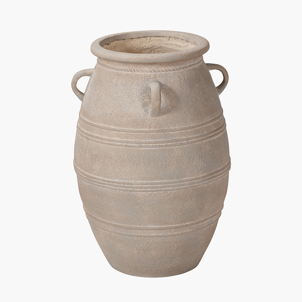 Grey Wash Fibrestone Decorative Vase with Handles - Small/Large