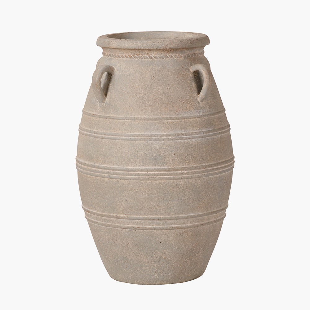 Grey Wash Fibrestone Decorative Vase with Handles - Small/Large