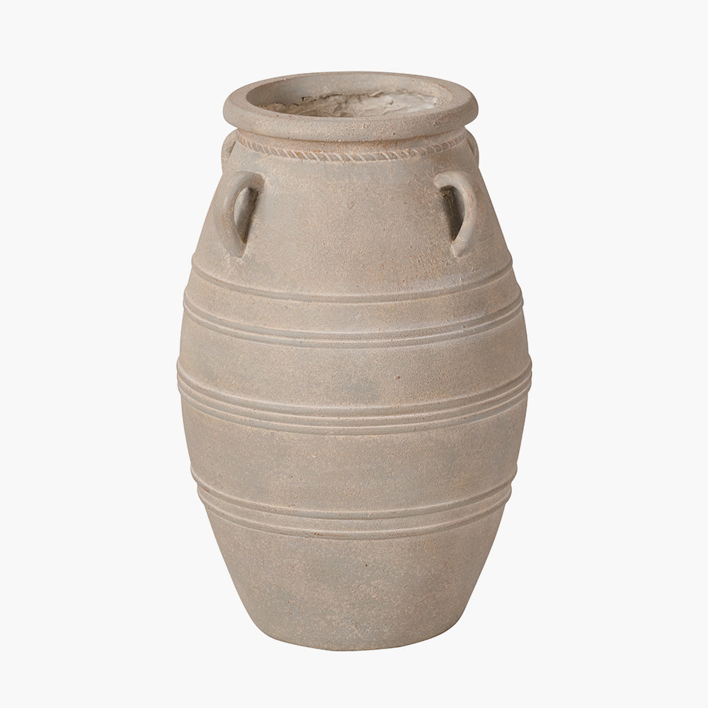 Grey Wash Fibrestone Decorative Vase with Handles - Small/Large