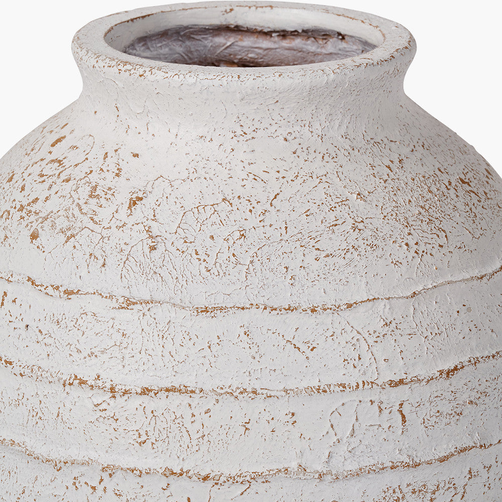White Wash Fibrestone Decorative Ribbed Vase - Large/Small