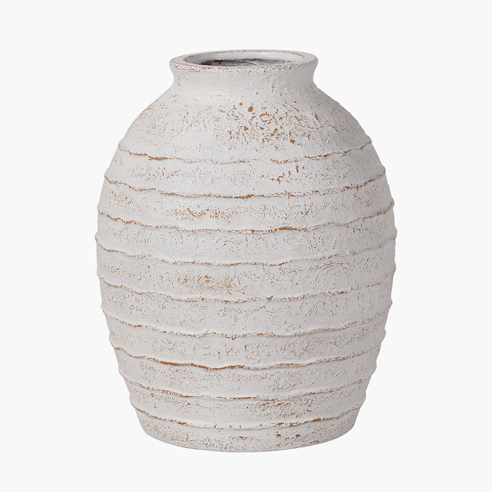 White Wash Fibrestone Decorative Ribbed Vase - Large/Small