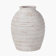 White Wash Fibrestone Decorative Ribbed Vase - Large/Small