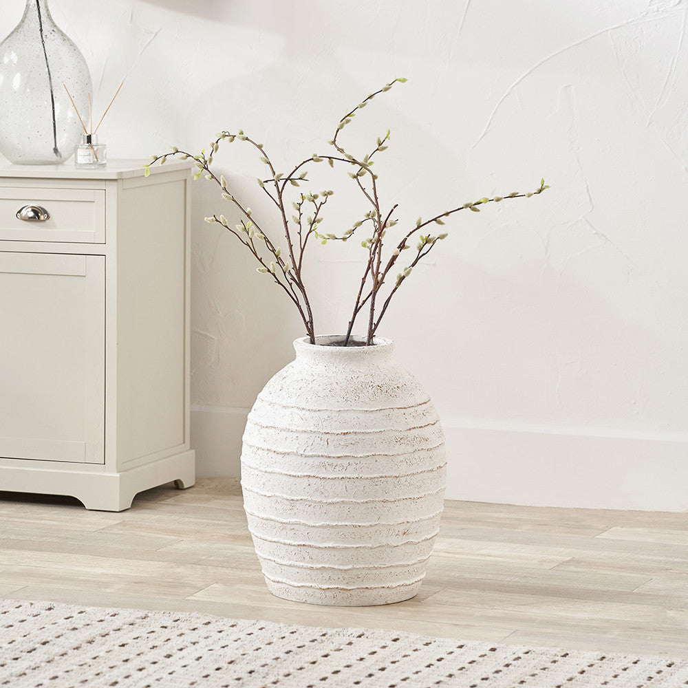 White Wash Fibrestone Decorative Ribbed Vase - Large/Small