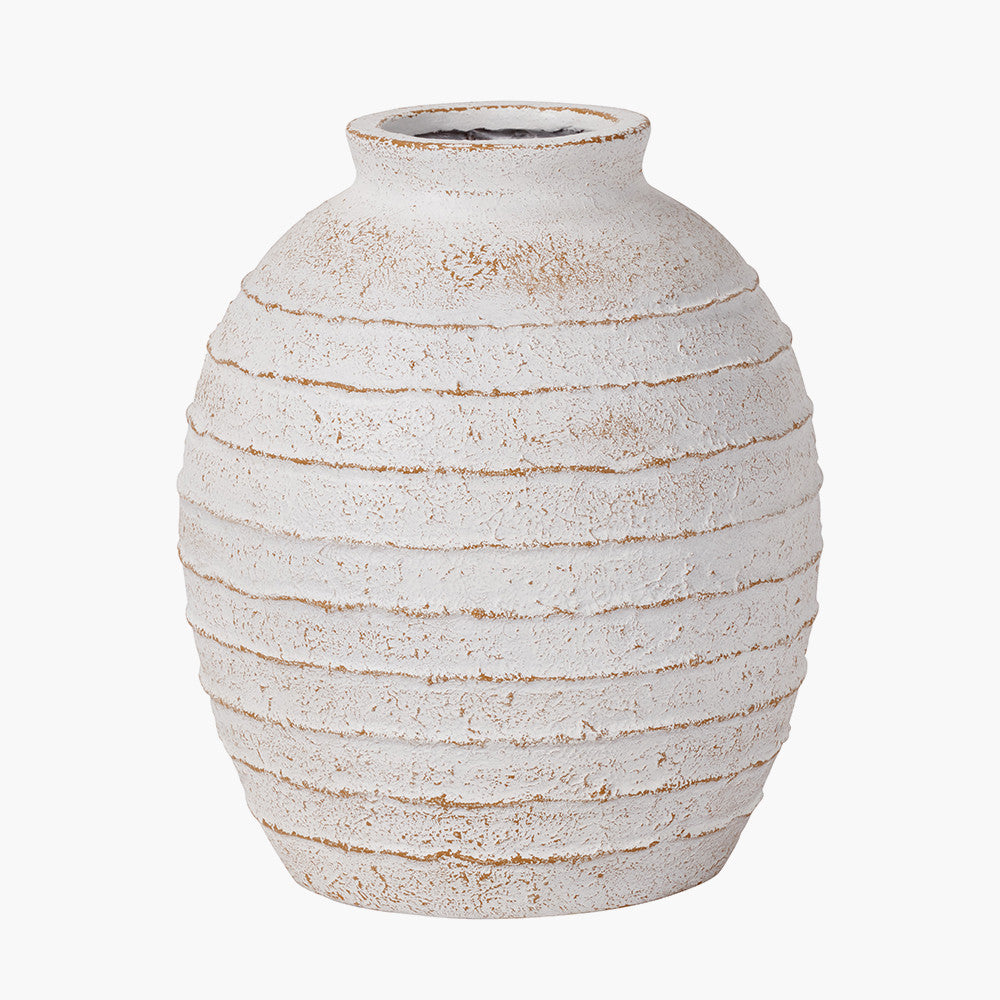 White Wash Fibrestone Decorative Ribbed Vase - Large/Small