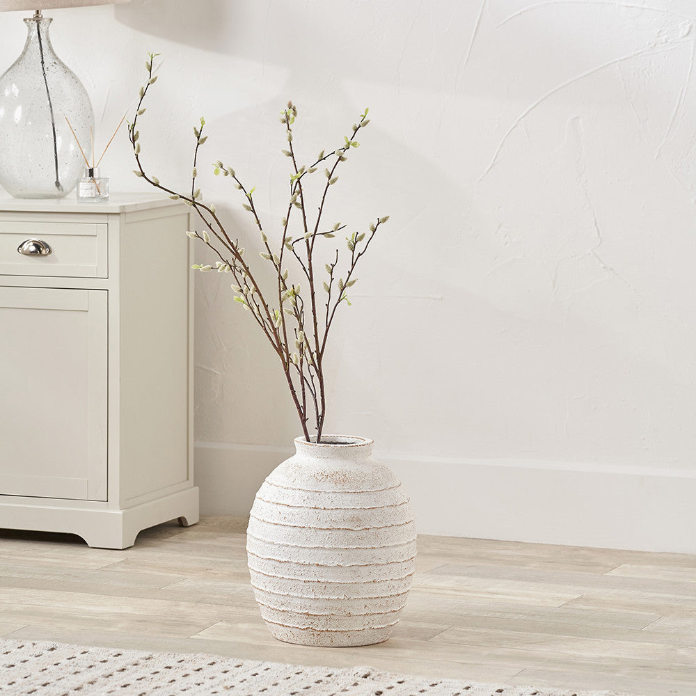 White Wash Fibrestone Decorative Ribbed Vase - Large/Small