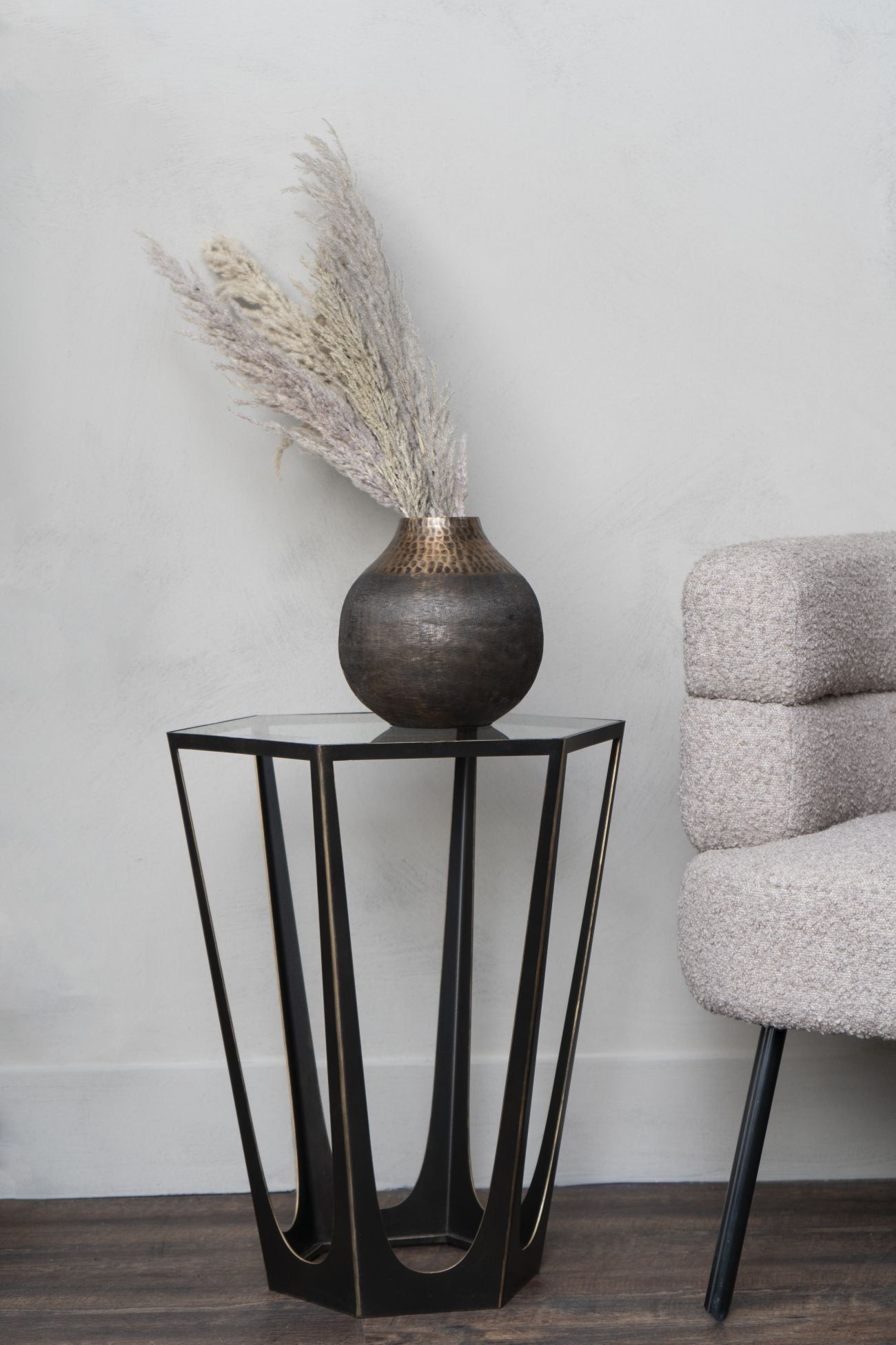 Catalan Bronze Gilded Side Table with Glass Top - Cusack Lighting