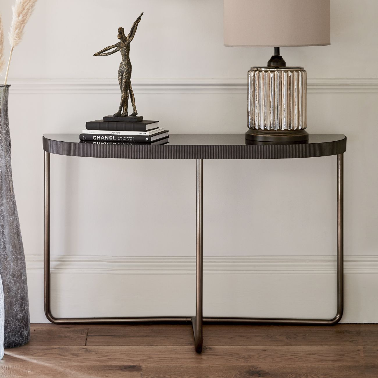 Knightsbridge Half Moon Console Table with Black Tinted Glass