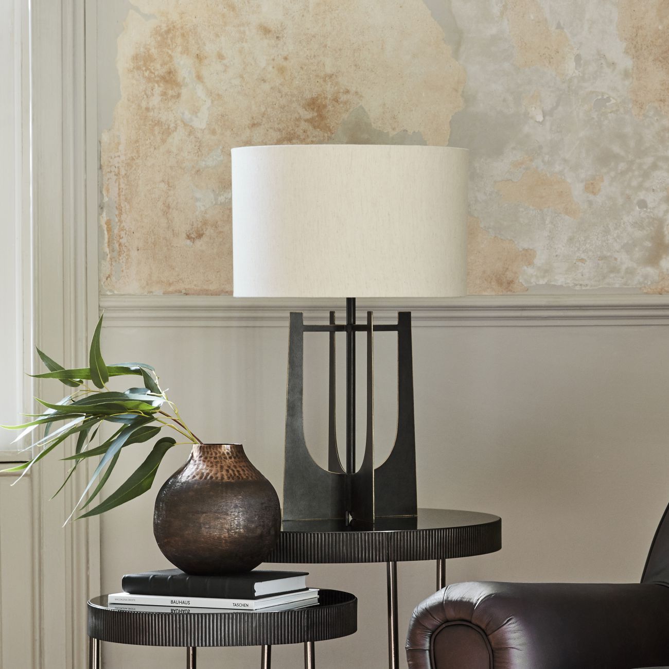 Glenthorpe Hammered Iron Table Lamp - Gilded Oak with Irish Linen Shade