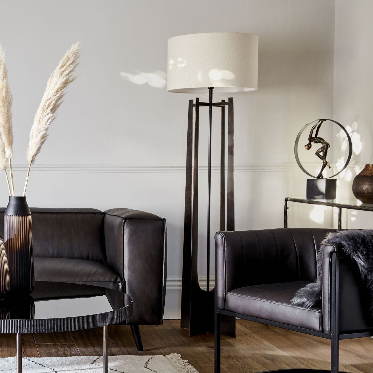 Glenthorpe Hammered Iron Floor Lamp - Gilded Oak Finish