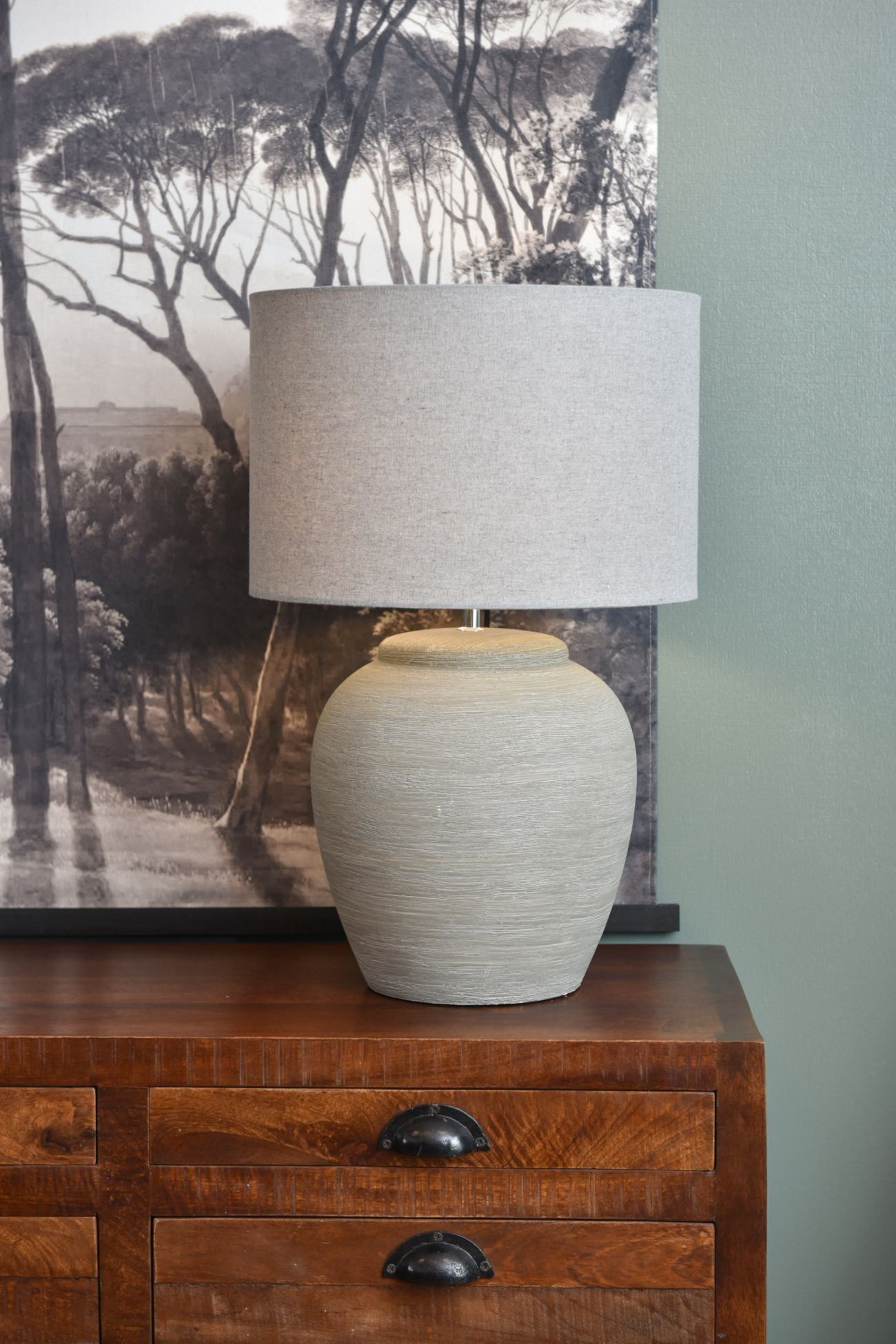 Baslow Etched Grey Large Ceramic Table Lamp with Shade