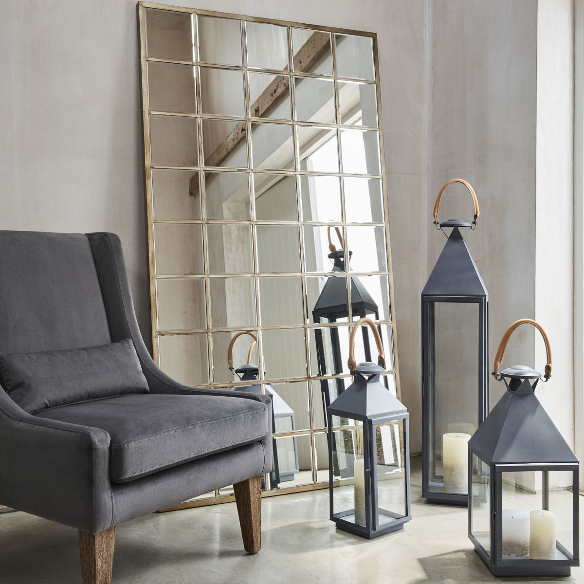Blakely Floor Standing Cheval Mirror 100x180cm- Black/ Champagne Gold