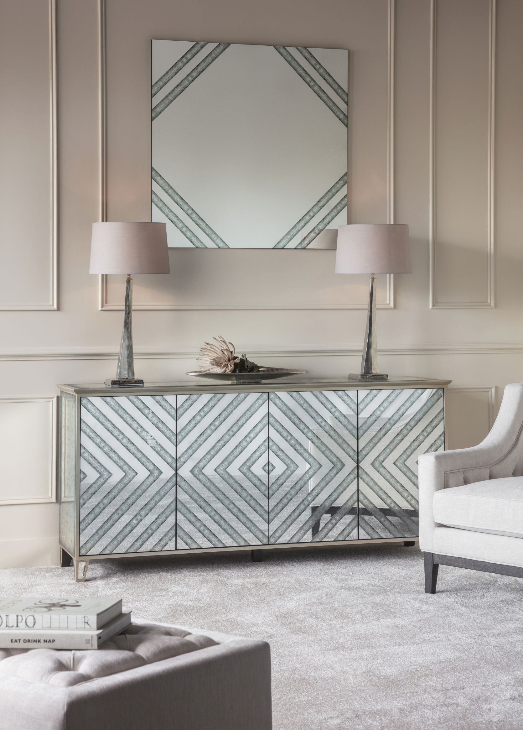 Lexington Four Door Antique Mirrored Sideboard