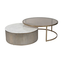 Belvedere Set of 2 Nesting Coffee Table - Aged Gold & Tinted Glass Finish