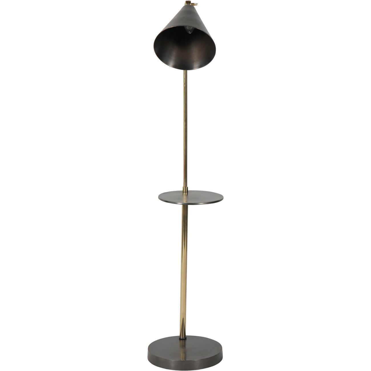 Amelie Brushed Floor Lamp in Satin Grey & Brass with Table