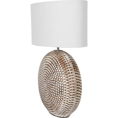 Chariot Round Ceramic Lamp Base with Ivory Oval Drum Shade