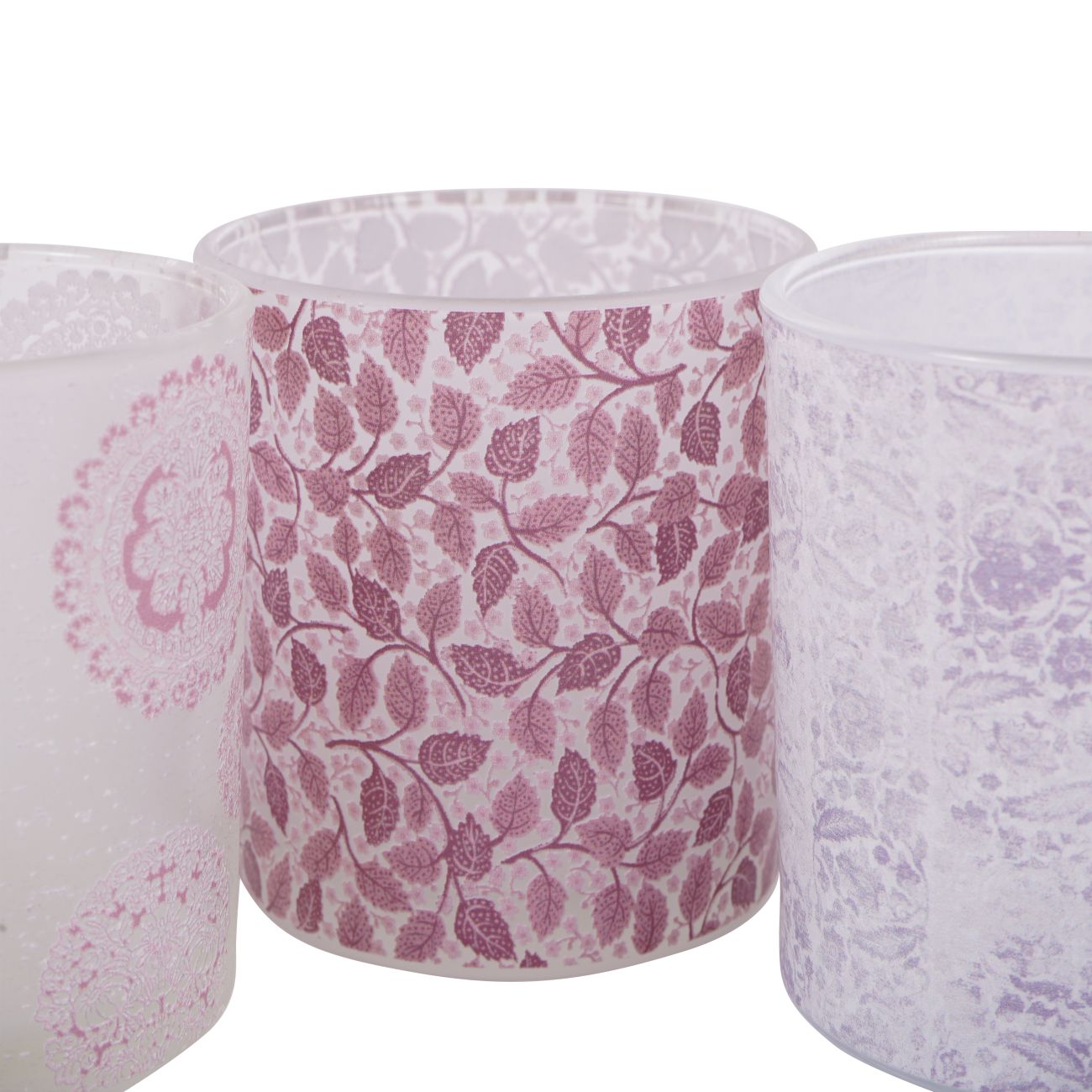 Laura Ashley Set Of 3 Frosted Garner Leaf Mixed Glass Votives