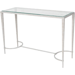 Laura Ashley Aria Etched Glass Distressed White Iron Console Table