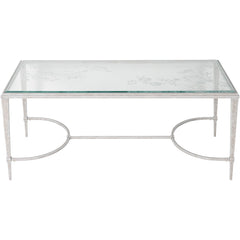 Laura Ashley Aria Etched Glass Distressed White Iron Coffee Table