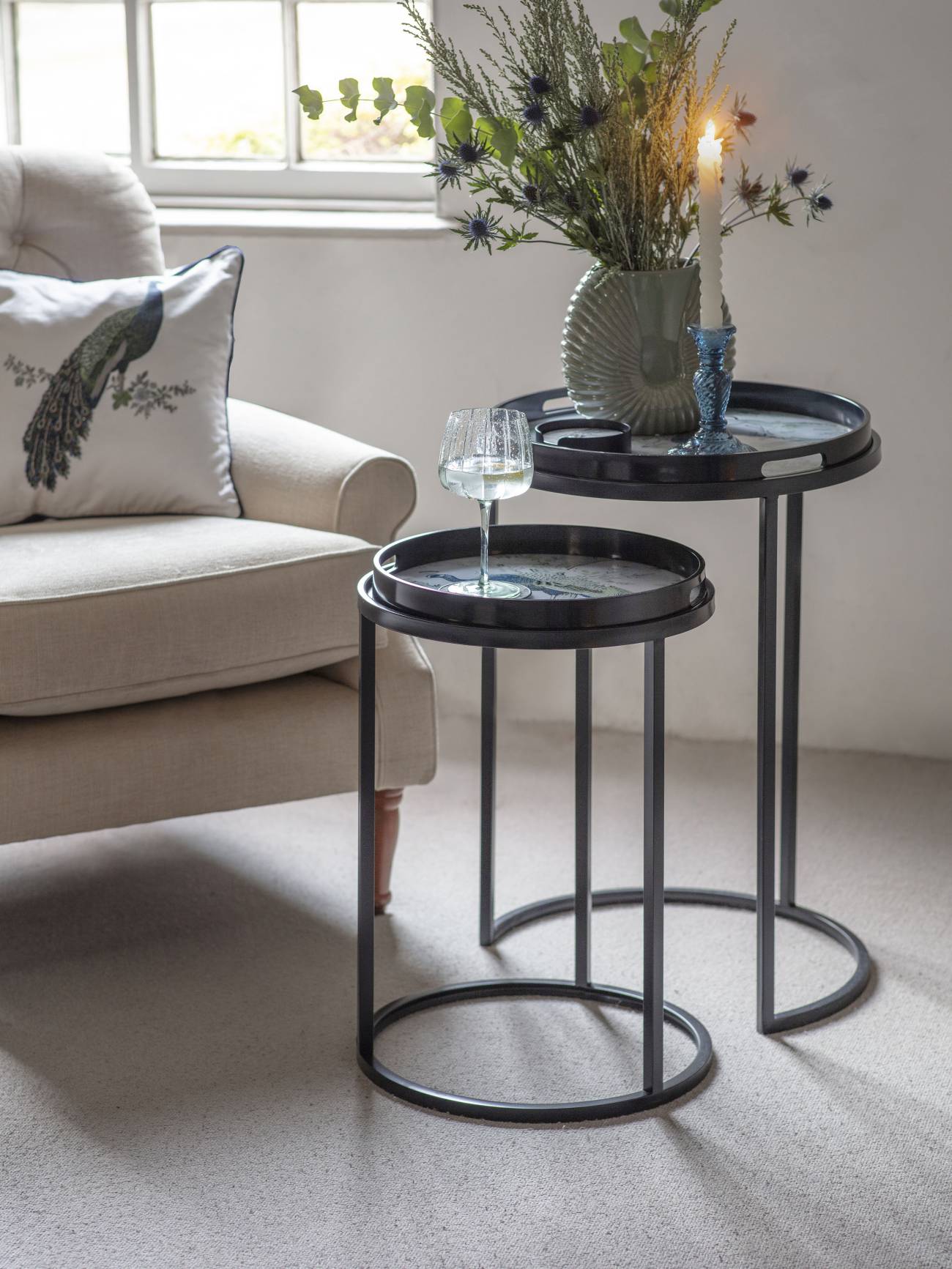 Belvedere Peacock Set Of 2 Side Tray Tables