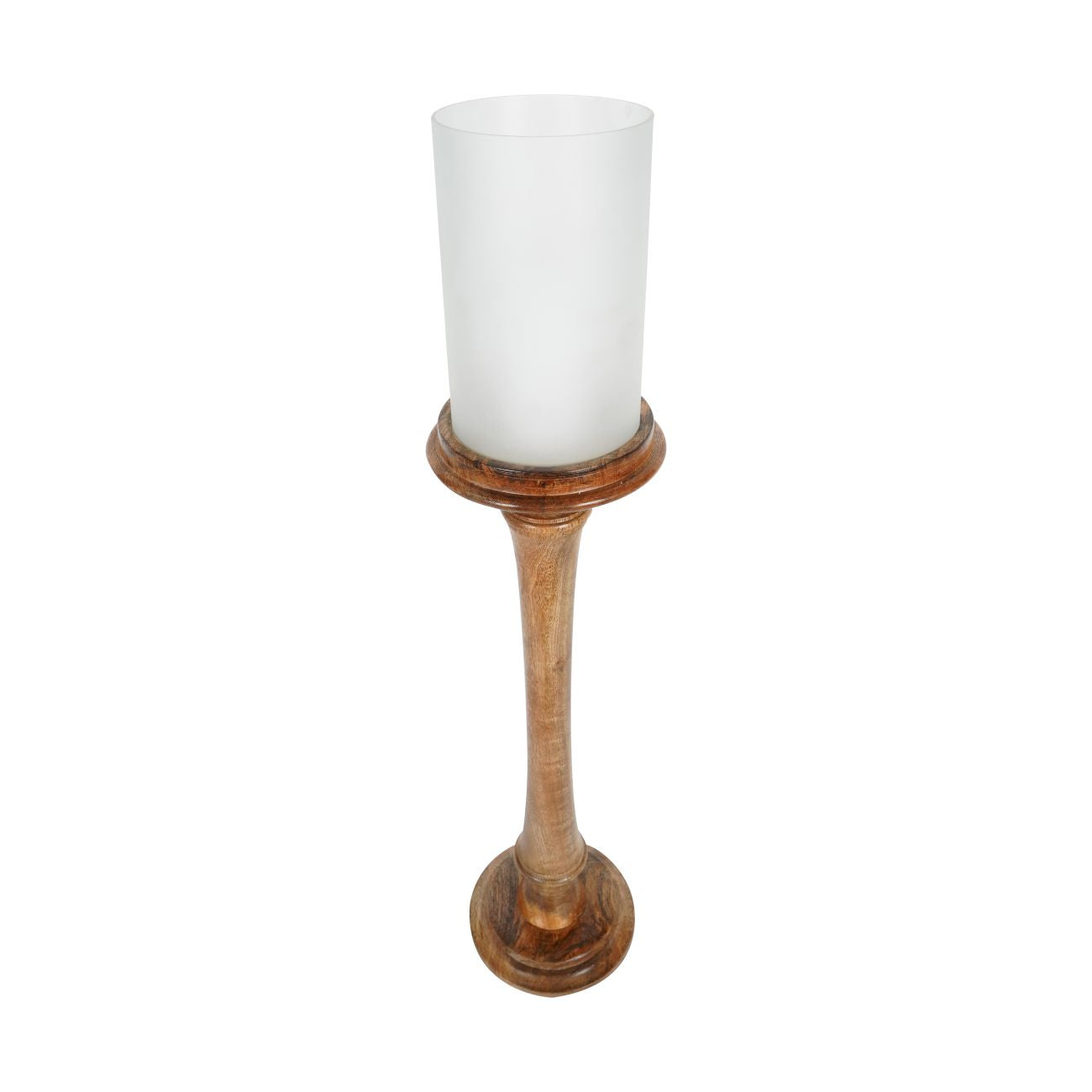 Large Wooden Pedestal Hurricane with Frosted Glass