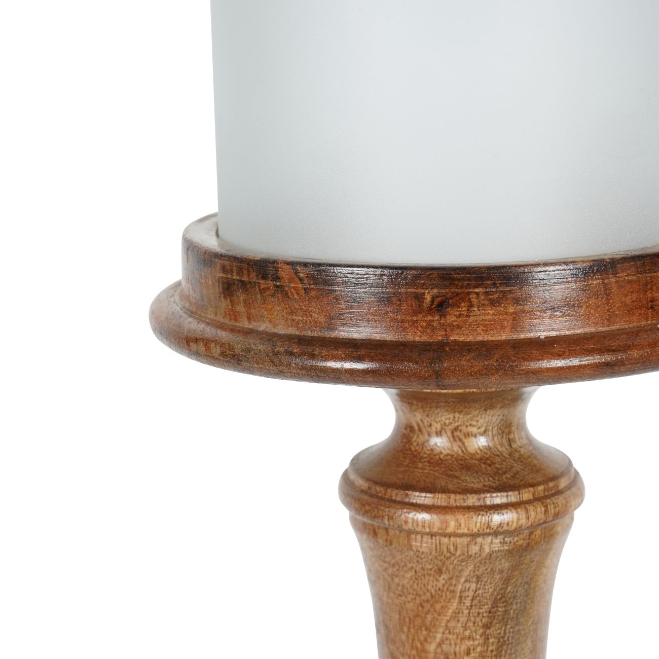 Large Wooden Pedestal Hurricane with Frosted Glass