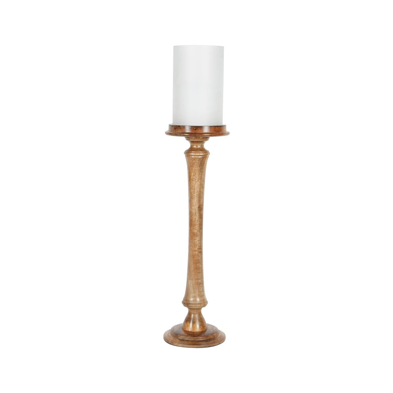 Large Wooden Pedestal Hurricane with Frosted Glass