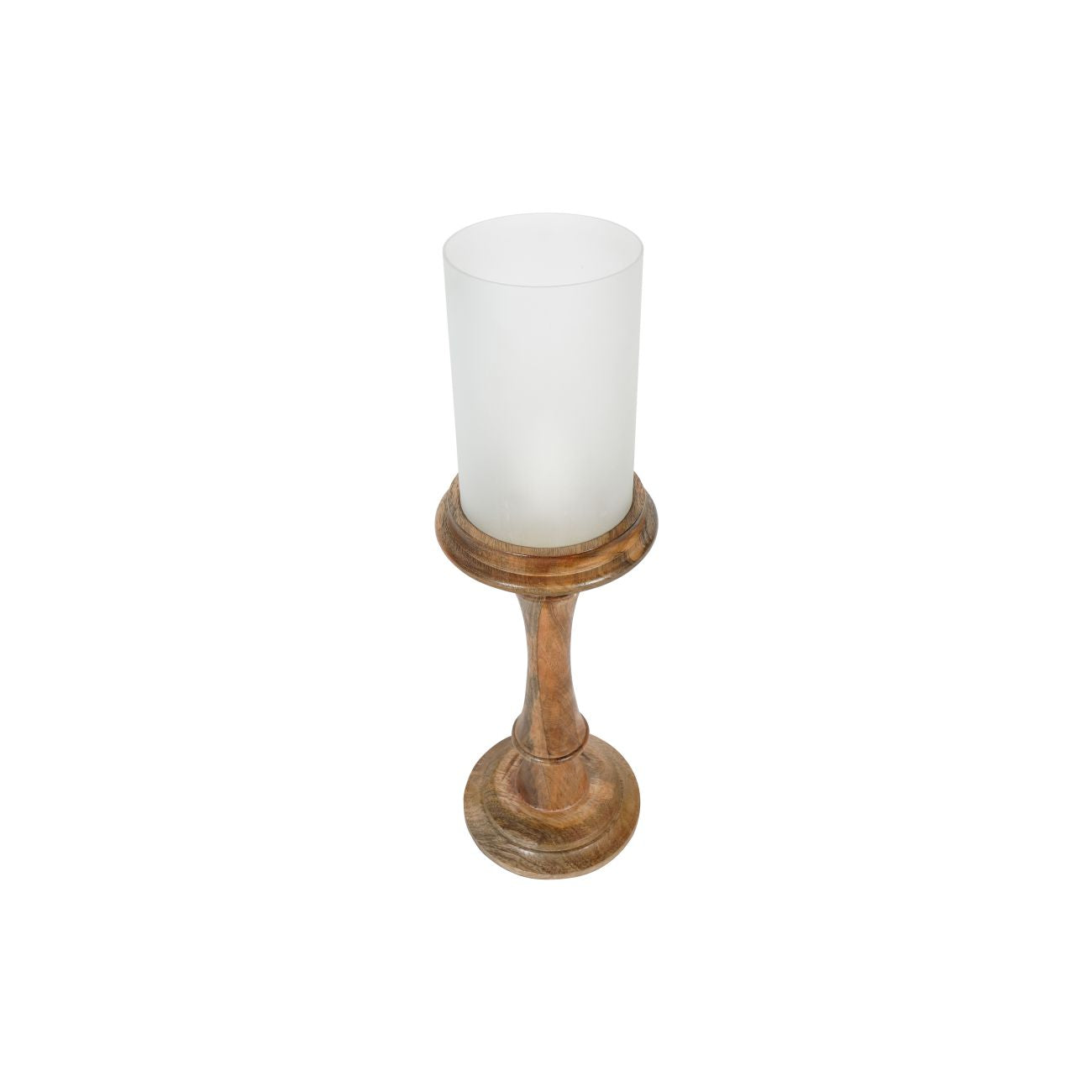 Small Wooden Pedestal Hurricane with Frosted Glass