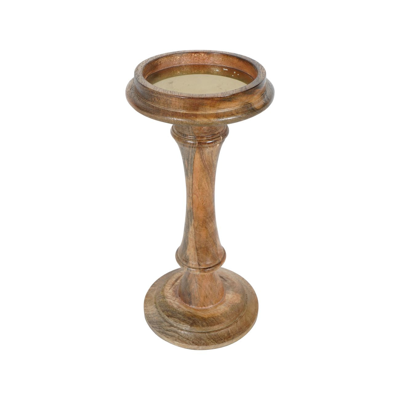 Small Wooden Pedestal Hurricane with Frosted Glass