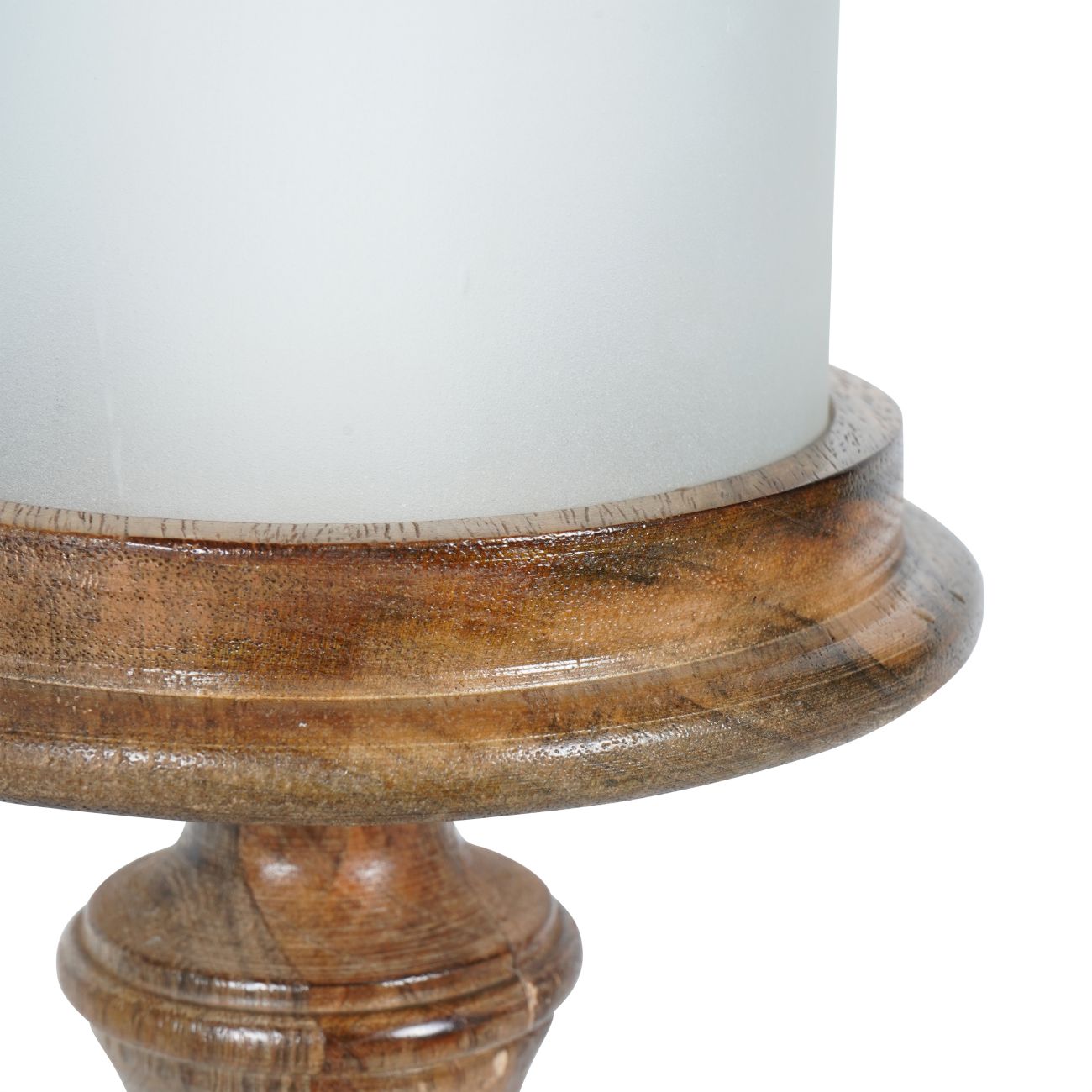 Small Wooden Pedestal Hurricane with Frosted Glass