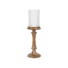 Laura Ashley Small Wooden Pedestal Hurricane with Frosted Glass