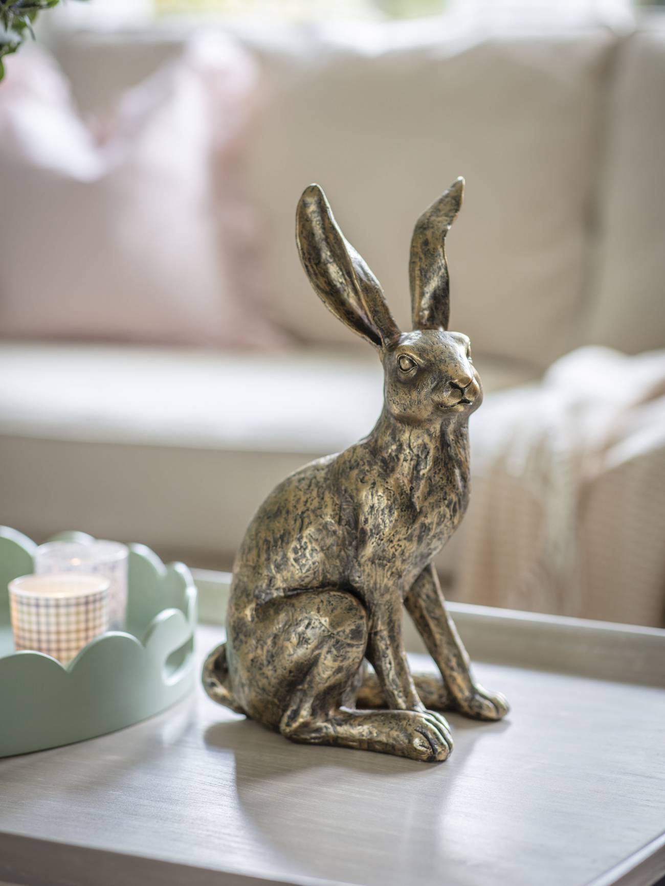 Antiqued Sitting Hare Sculpture - Large/Small